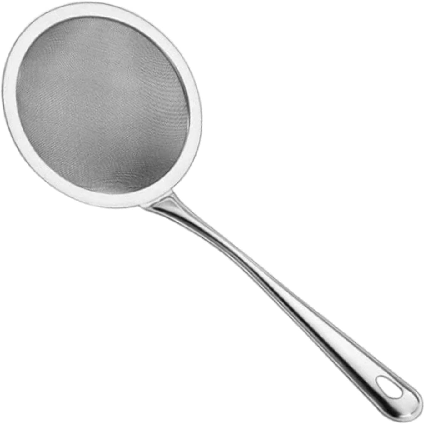 Hebezon Stainless Steel Oil Strainer Spoon with Long Handle,Galani Jara,Skimmer Spoon with Handle,Cooking Accessories, Oil Mesh Colander,Light Weight Drainer,(Pack of 1),34 X 13.5 Cm,Silver