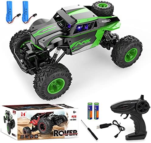 1:16 Scale Remote Control Car - 4WD All Terrain Rc Truck for Kids - 2.4GHz Off Road Rc Monster Truck with Colorful LED Light and 2 Rechargeable Batteries - Boys Adults Gift