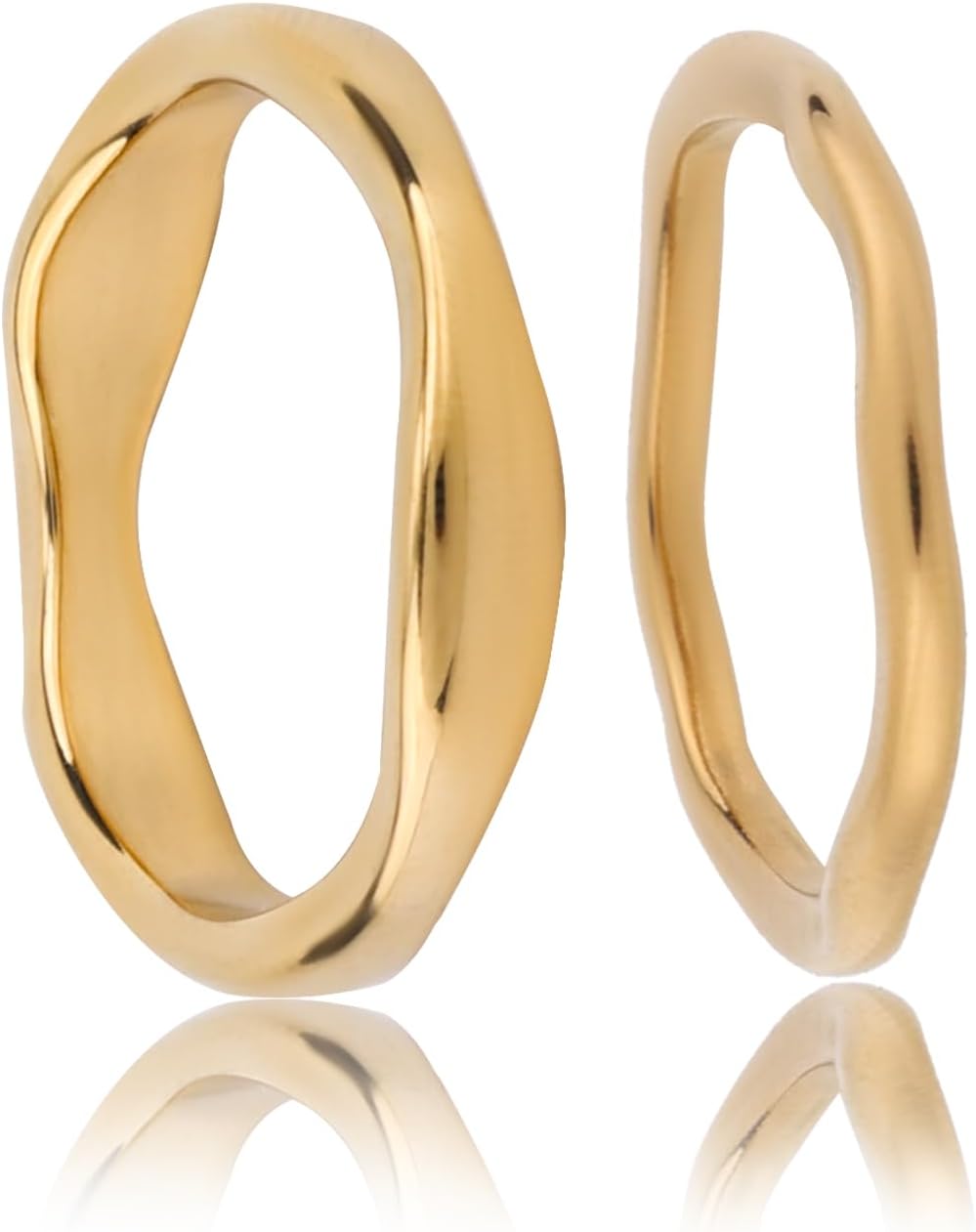 2pcs Gold Stackable Rings, Ladies Gold-Plated Knuckle Ring Set Exquisite Wave Thick & Thin Engagement Finger Stacking Jewelry Gift for Women Thumb Anniversary Birthday Wedding - Image 4