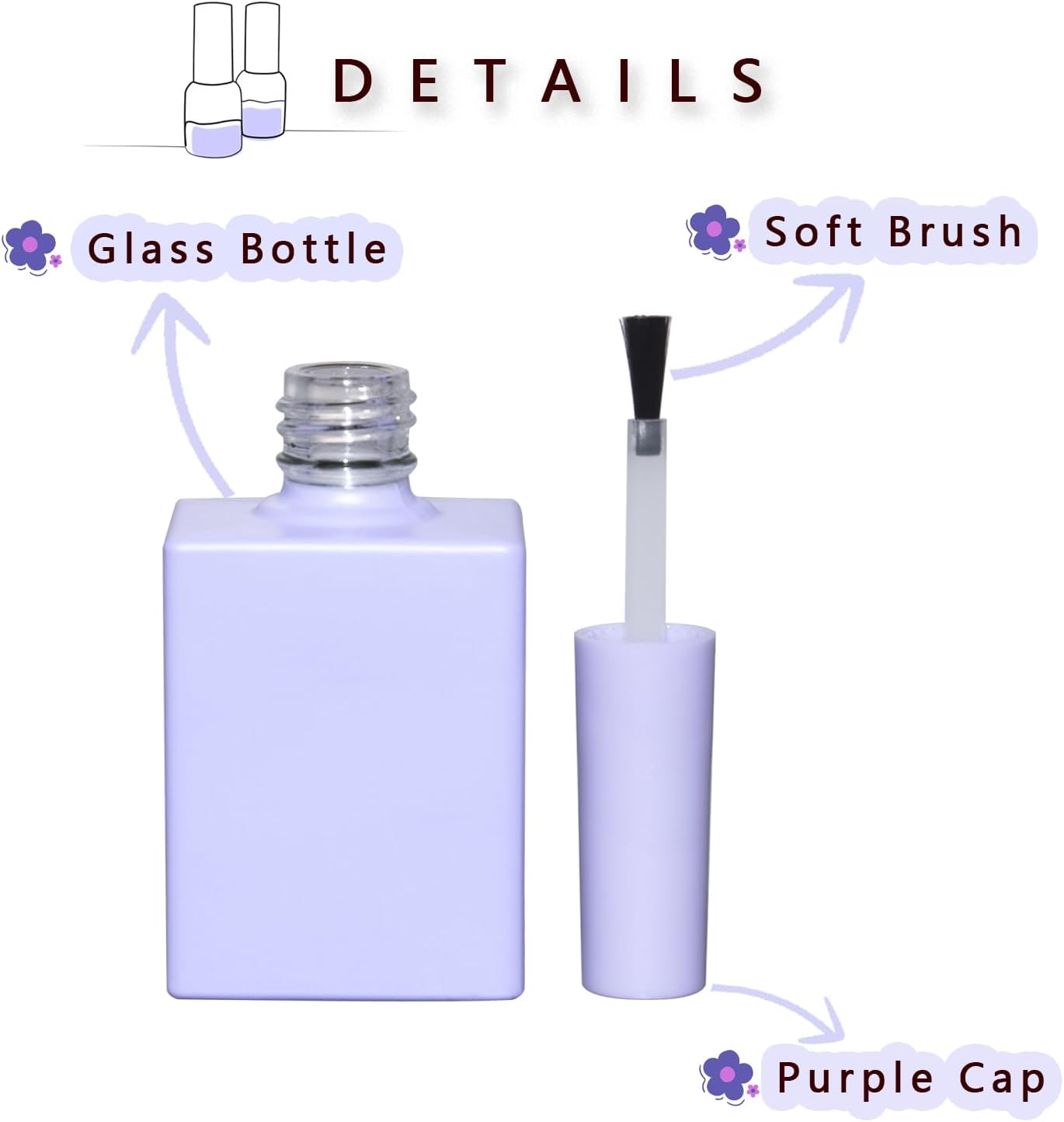 6PCS Glass Gel Nail Polish Bottles Purple, UV Safe Opaque Empty Refillable Nail Varnish Vials Containers with Brush Cap & Funnel & Mixing Balls for Nail Art Samples (15ML) image 3