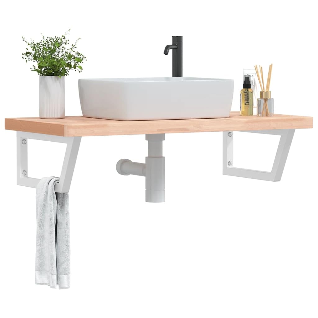 Piano lavabo 100 x 50 cm, in legno massello di faggio, montaggio a