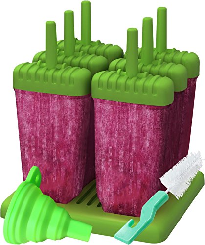 Ozera Popsicle Molds Maker, Reusable Ice Pop Molds Trays for Homemade Popsicles - Set of 6 - with Silicone Funnel & Cleaning Brush - Green