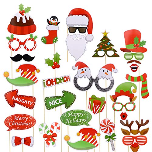 TINKSKY Christmas Party Photo Booth Props Creative Happy Christmas Pose Sign Kit for Party Decoration 32pcs/Set