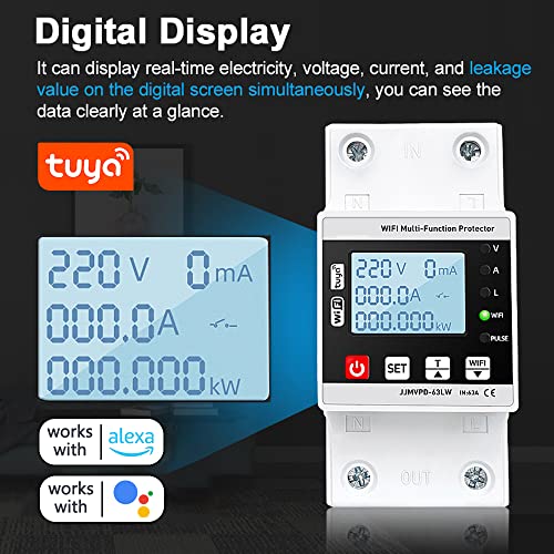 KKcare Tuya WiFi Inteligente Religamento Protetor Monitoramento de Tensão Atual Disjuntor Interrupto