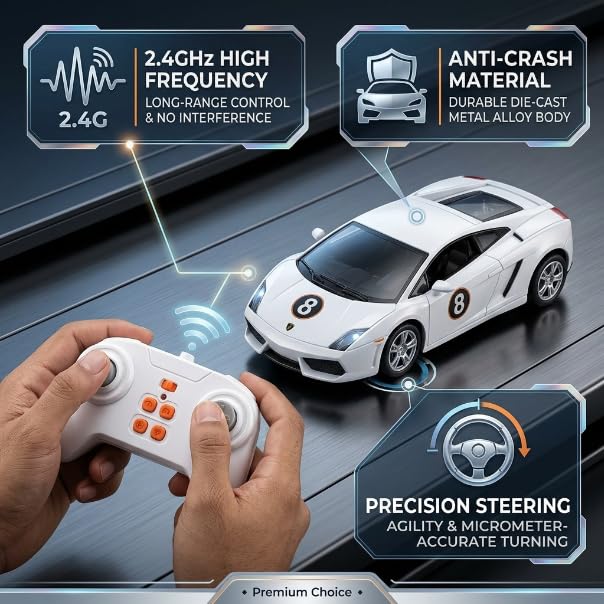 Image of Mini RC Car 1:64 Scale Remote Control Car for Kids, App Controlled Electric Racing Toy with LED Lights, Rechargeable Battery, 2.4GHz Control System, Birthday Gift for Boys & Girls (White)