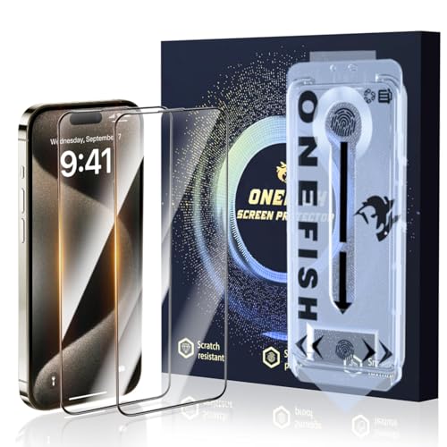 OneFish for iPhone 16 Pro Max 6.9 inch Tempered Glass Screen Protector 2 Pack Auto Dust-Elimination Easy Installation HD Clear Screen Protector