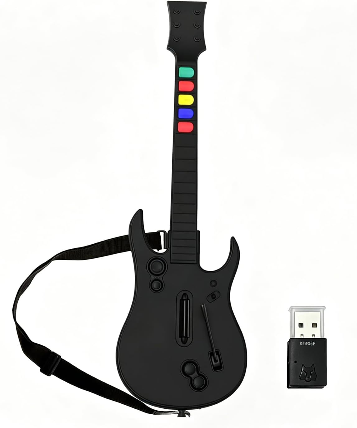 NBCP Guitar Hero Controller PC, Wireless PS3 /PC Guitar Hero Guitar with Dongle for Clone Hero, Guitar Hero 3/4/5 Rock Band 1/2 Games Black