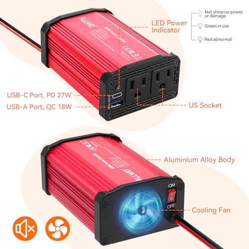 ALLWEI 300W Power Inverters for Vehicles 12v to 110v - Red - Image 5