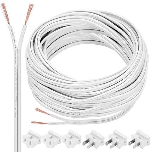Chapou SPT-1 100 ft 18/2 Wire Electrical Wire with 6 Plugs 18 AWG Wire 18 Gauge Wire for LED Lighting Strip Lamp, Lamp Extension Cable, Residential Outdoor Commercial Industrial, White