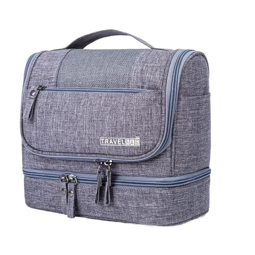 Neceser de viaje, resistente al agua, bolsa multifuncional con gancho, organizador de almacenamiento para artículos de tocador, herramientas de maquillaje, Gray, Refer to description, Unisex