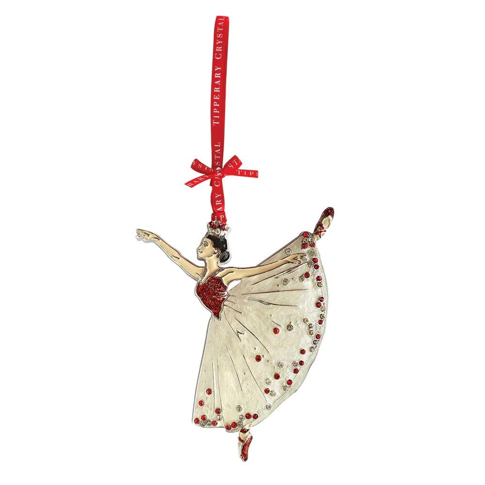 Tipperary Crystal Red, Clear Sparkling Ballerina Christmas Ornament – Elegant Festive Hanging Decoration With Red And Crystal Accents