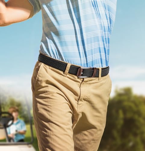 Belt for Men 2Pack,Mens Gift Stretch Braided Web Belt Elastic for Casual Golf Jeans,1 3/8"2