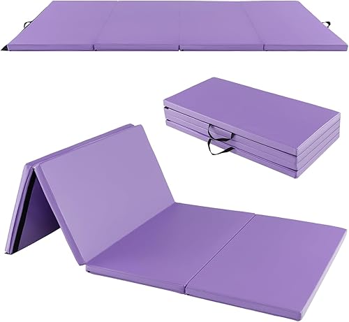 Miniatura 9 de GYMAX Colchoneta de gimnasia, 4 x 8 x 2 pulgadas, plegable, gruesa, con asas de transporte y costuras resistentes, cubierta de piel sintética
