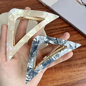 2 Pack Metal Hair Claw Clips,Hollow Triangle Hair Clips Medium Size Strong Grab Clips Shark Barrette Hair Clamps Hair Accessories Valentine's Day Gift for Thick Thin Hair(White and Gray)