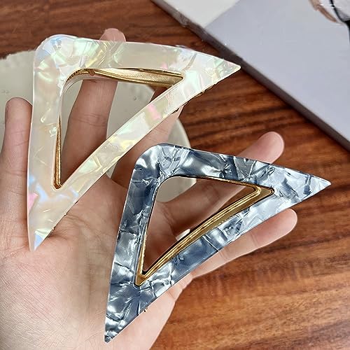 2 Pack Metal Hair Claw Clips,Hollow Triangle Hair Clips Medium Size Strong Grab Clips Shark Barrette Hair Clamps Hair Accessories Valentine's Day Gift for Thick Thin Hair(White and Gray)