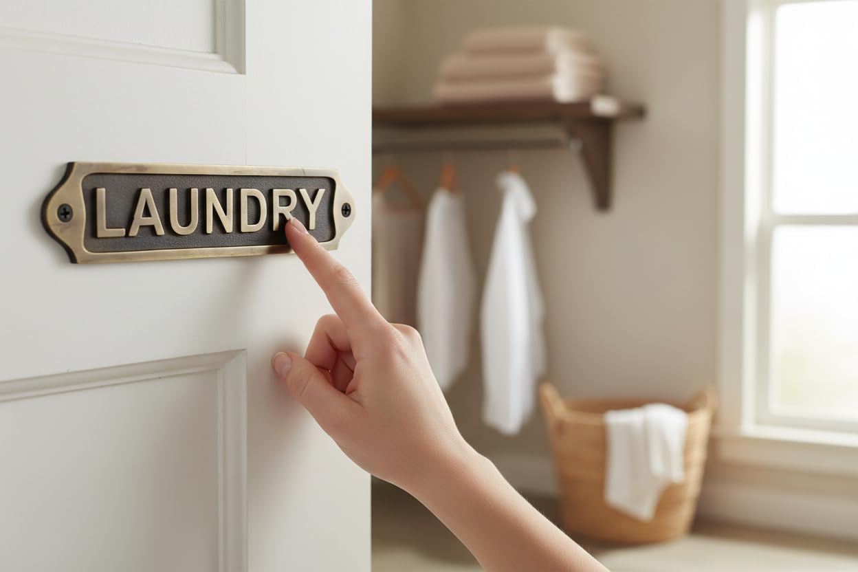 LAUNDRY Antique Vintage Door & Wall Plaque Sign | Classic Engraved Metal Utility Room Name Plate with Screws for Home Office Decor | 22 x 5 cm | LAUNDRY
