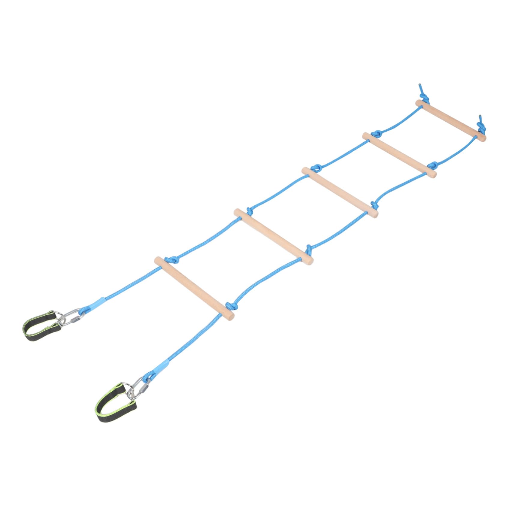 POPETPOP Kids Climbing Ladder 5-Step Wooden Swing Ladder Rope Safe Playset Accessory