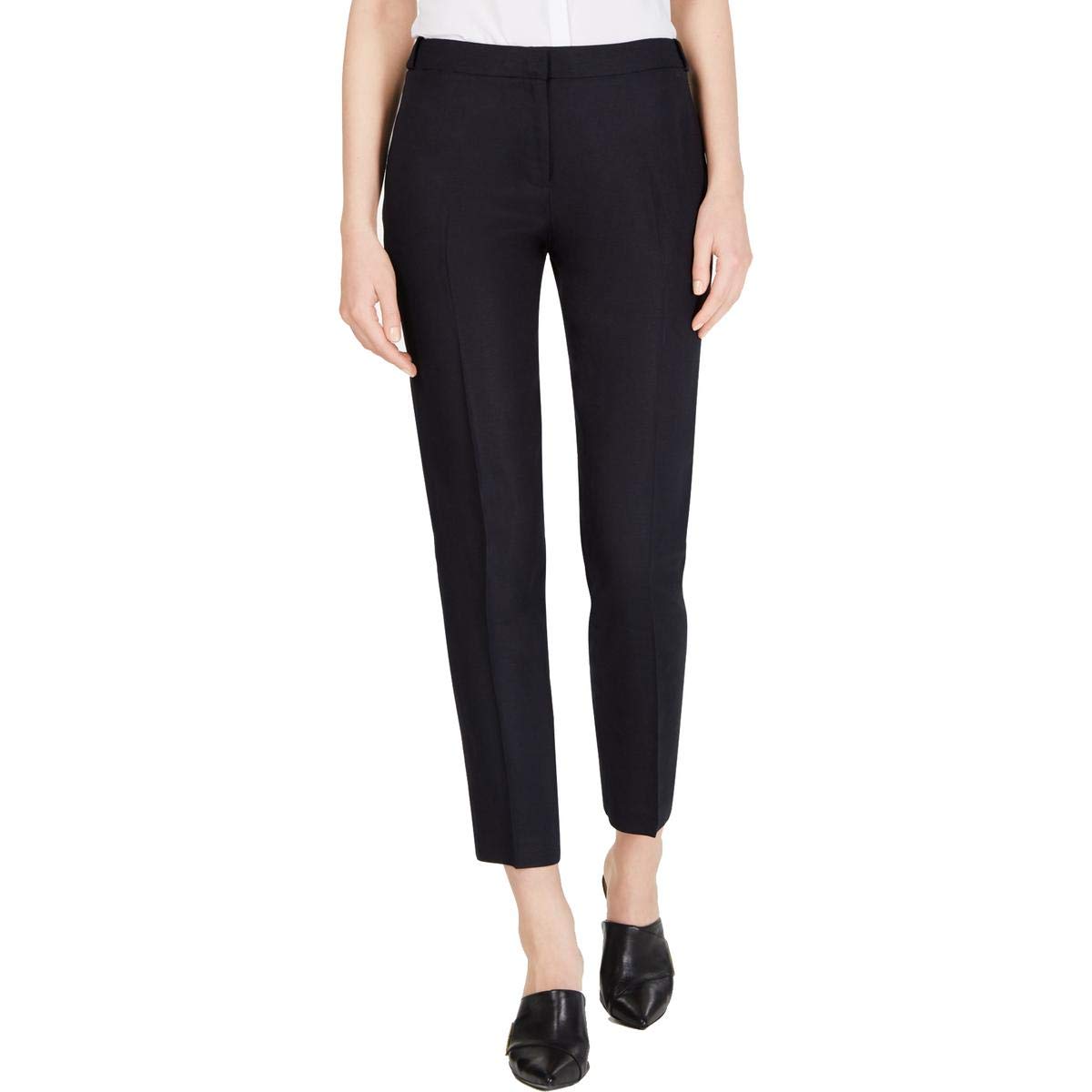 Calvin Klein Womens Petites Linen Blend Mid-Rise Ankle Pants Navy 6P