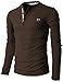 H2H Men's Waffle Knit Slim Long Sleeve Button Up V Neck Henley Shirts Brown US L/Asia XL (KMTTL062)