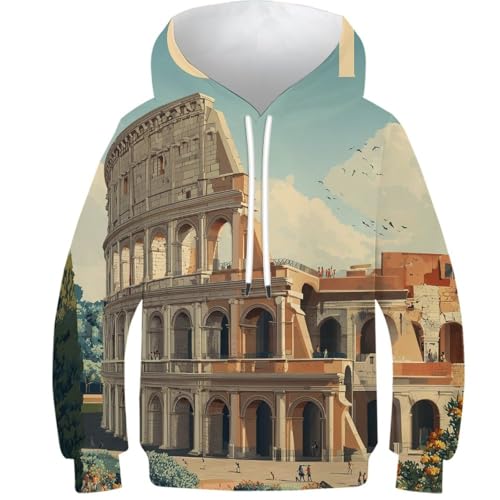 Pull-over à capuche garçon motif Rome, le sweat-shirt amusant idéal pour le collège