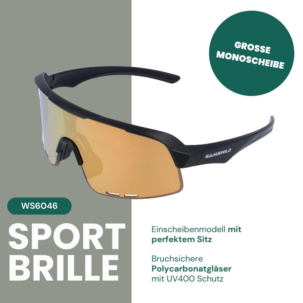 Gamswild WS6046 Sportbrille Sonnenbrille TR90 Fahrradbrille Skibrille Damen Herren Unisex Einscheibenmodell| blau | pink| schwarz |