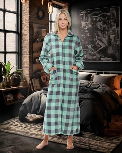 Image of Alexander Del Rossa Long Zip Up Robes, Plush Zipper Robes for Plus Size, Housecoats Zipper Front