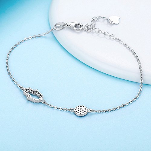 TONGZHE Blue Evil Eye Hamsa Hand Bracelet in Sterling Silver 925 with Cubic Zirconia CZ and 7"+1.5" Cable Chain - Image 5