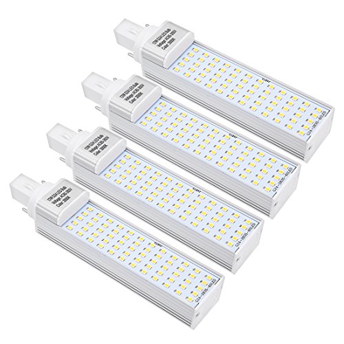 Ruilogod 4pcs G24 G24D PL-C Lámpara PL 2P 12W LED BOMBILLA GURANTE GORTAL blancopuro WHITE 3000K, CFL Compacto Lámpara fluorescente Reemplazo