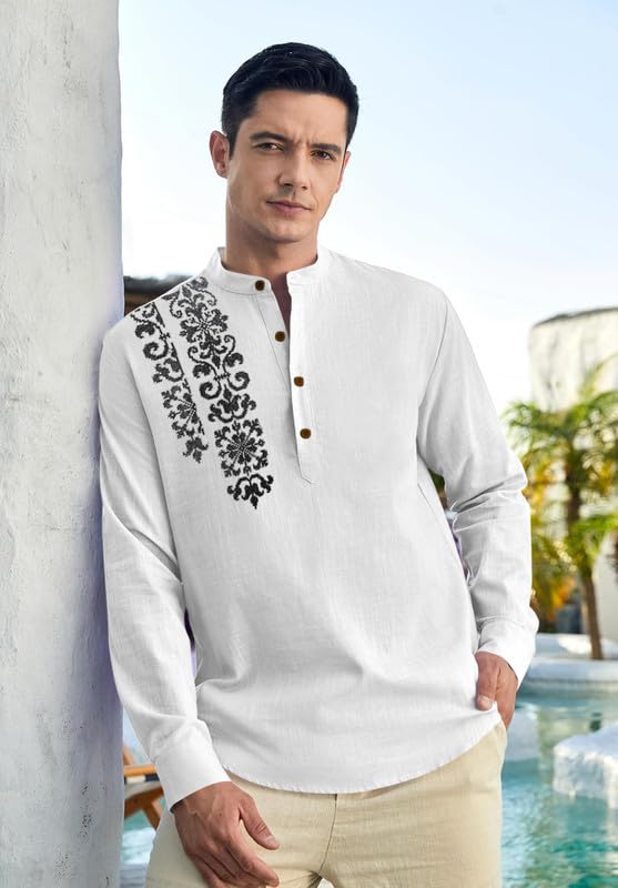 Image of Macsivo Cotton Blend Solid Casual Short Kurta for Men Long Sleeve Mandarin Collar Stylish Shirt Kurta for Men