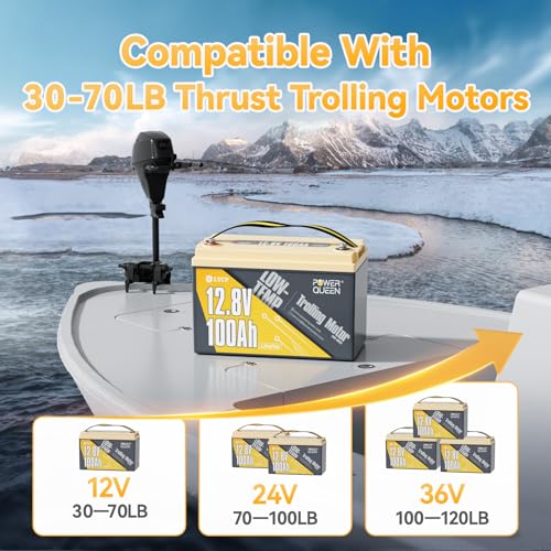 Image of Power Queen 12.8V 100Ah LiFePO4, Upgraded Low Temperature Cut-off Function, Built-in 100A BMS, Grade A Battery Cell, Up to 15000+ Cycles, Perfect for Trolling Motor, Marine, RV and Off Grid