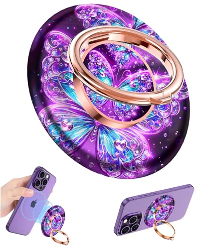 Image of Magnetic Phone Ring Holder for MagSafe Grip,[Super Magnet],Stylish 360 Rotation Cell Phone Grip Stand Finger Ring Kickstand for iPhone 17 16 15 14 Pro Max,iPad and Smartphones,Purple