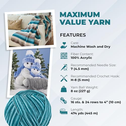 Image of Mary Maxim Maximum Value Acrylic Yarn for Crocheting and Knitting, Soft Worsted Weight Teal Yarn 4, Ideal for Blankets, Sweaters, Hats, and Scarves, 8 oz Skein (474 Yds), Teal Ombre - 1 Skein