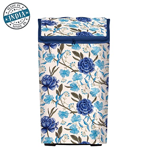 Image of Washing Machine Cover for Top Load 5kg to 7.5kg | Light Weight Dustproof Polyester Cover with Zip Enclosure | Floral Fully Automatic Washer Protector Indoor Outdoor Use- Size 23x23x35 inch