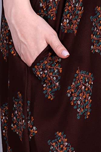 Image of Women's Alpine Botanical Leaves Print Maxi Nightgown with Pocket