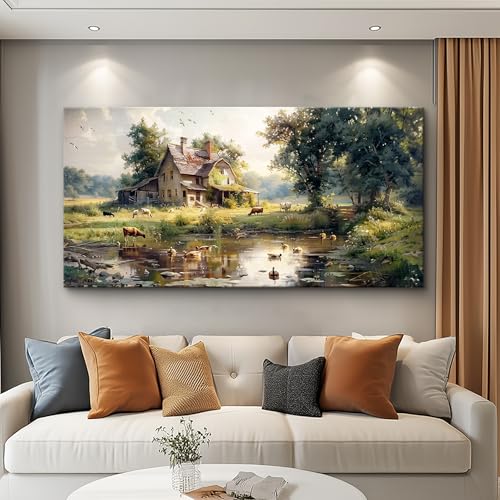 FUHAIHUA Canvas Wall Art For Bedroom Large Farmhouse Wall Decor For Living Room Office Decorations Farm Scenery Painting Countryside Wall Pictures Modern Artwork Ready To Hang Home Decor 24x48 In