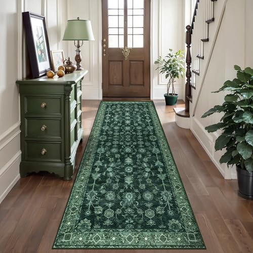 Tapis de couloir vert anti-glisse lavable pour sols glissants