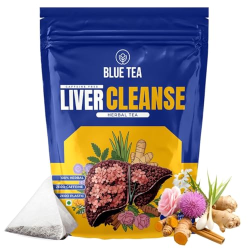 Image of BLUE TEA - Liver Cleanse Tea - 60 Tea Bags - Plant Based | Helps with Fatty Liver Detox | Improves Liver Health | Milk Thistle, Manjistha, Haritaki, Pippali | Caffeine Free - Herbal Tea | Ziplock Pack