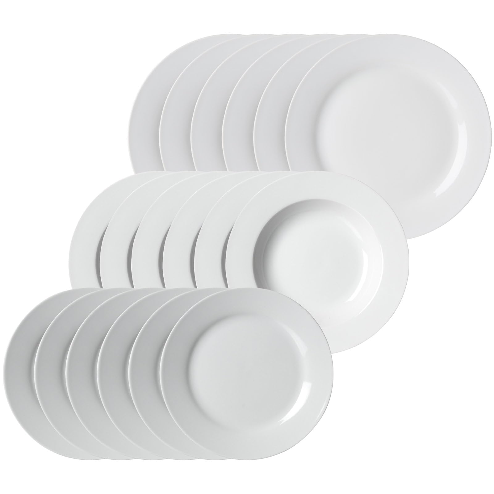 Ritzenhoff & Breker Bianco Teller-Set 18-teilig, Weiß | Je 6x Speise-, Suppen, und Dessertteller - Porzellan, Spülmaschinenfest & Mikrowellengeeignet, Klassisches Geschirr