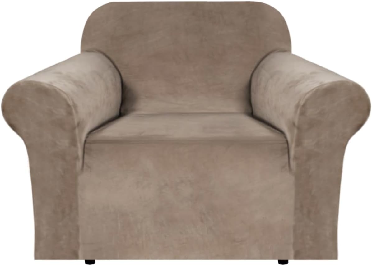 H.VERSAILTEX Stretch Velvet Armchair Cover Couch Covers 1 Cushion Chair Slipcover for Living Room Furniture Cover Crafted from Thick Comfy Rich Velour (Chair 31"-49", Camel)