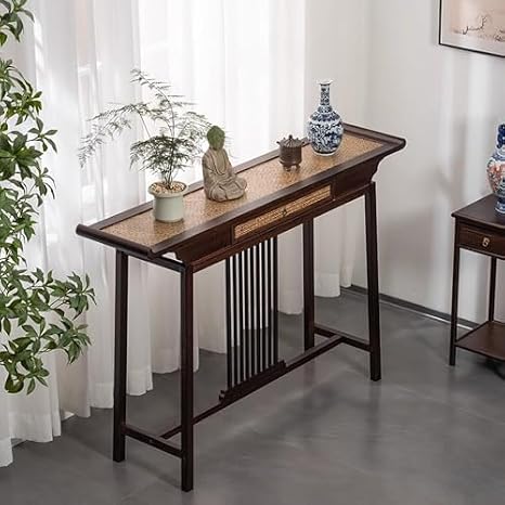 Rattan Console Table, Narrow Sofa Table with Drawer Storage for Hallway, Living Room, or Study Entryway