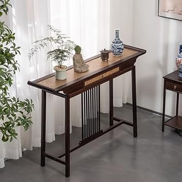 Rattan Console Table, Narrow Sofa Table with Drawer Storage for Hallway, Living Room, or Study Entryway