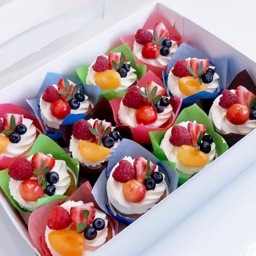Image of 150 Pieces Tulip Cupcake Muffin Liners Paper Baking Cups Greaseproof Cupcake Wrappers for Birthday Wedding Party Baby Showers Catering Restaurants(Red /Orange /Yellow /Green /Blue)