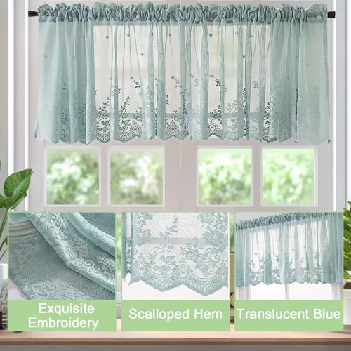 Image of Lace Curtain & Sheer Curtains Short Valance for Kitchen Window Curtains (74 * 61cm / 29 * 24in) Cabinet Decor with Elegant Design Ideal for Kitchen Dining or Bedroom