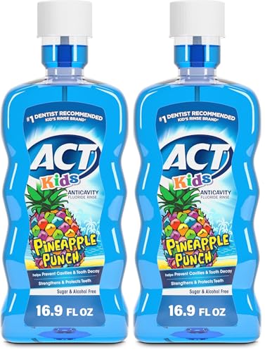 Image of ACT Kids Anticavity Fluoride Rinse Pineapple Punch 16.9 fl. oz. Accurate Dosing Cup, Alcohol Free (Pack of 2)