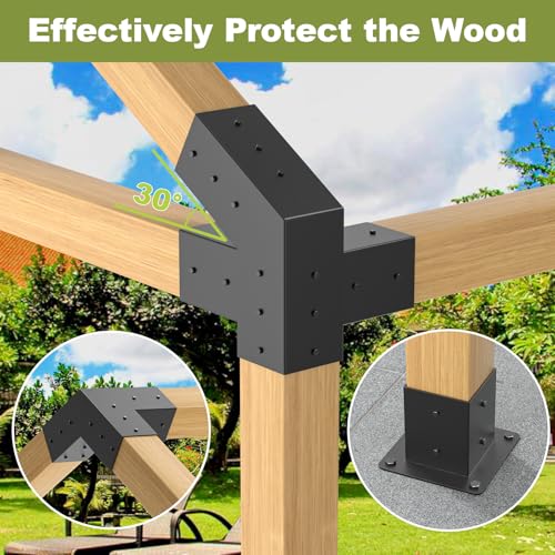 Pergola Kit, 30° Slanted Roof Bracket Set, Roof Wall Mount Extension Bracket Kit,4" x 4" (Actual: 3.5x3.5 Inch) Powder-Coated Pergola Hardware for Porch,Gazebo, Backyard(10pcs) - Image 4