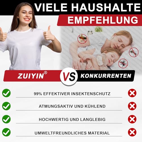 ZUIYIN Fliegengitter Fenster 150x250 cm, Insektenschutz Fenster ohne Bohren, Fliegennetz mit Upgrade 2.0 Klettband, Mückennetz Fenster, Fenstergitter Insektenschutz Schwarz