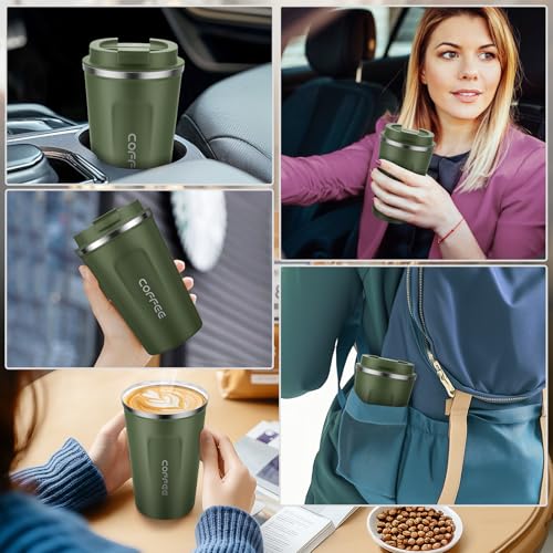 MOMSIV Coffee Cup, 380ml Vacuum Reusable Leakproof Double Wall Coffee Cup, Insulation Stainless Steel Eco-Friendly Travel Office Mug for Hot Coffee Tea and Cold Drinks (Green) - Image 7