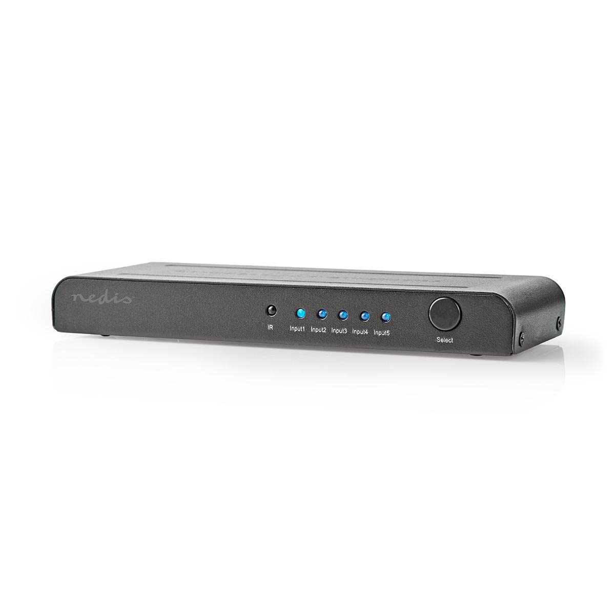 Nedis Przełącznik HDMI – 5 portów – 5 x wejście HDMI™ – 1 x wyjście HDMI™ – 18 Gbps – zdalnie sterowany – metal – antracyt
