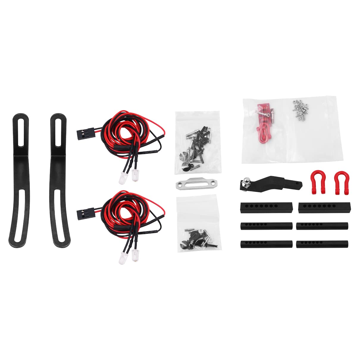 WANGCL RC Auto Metallstoßstange nachrüstbar mit Winde Front- und Heckstoßstange mit LED Licht D Schäkel für RC Auto RC Crawler kompatibel mit TRX-4 Axial SCX10 90046