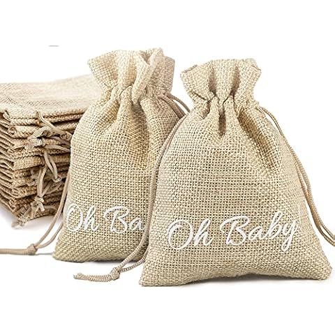 Sweet Baby Co. Baby Shower Favors for 20 Guests Oh Baby Party Favor Bags for Guest Bulk, Girls or Boys Gender Neutral Gender Reveal Prizes, Fall Games for Boy Girl, Muslin Bag for Bottles Letters Cover